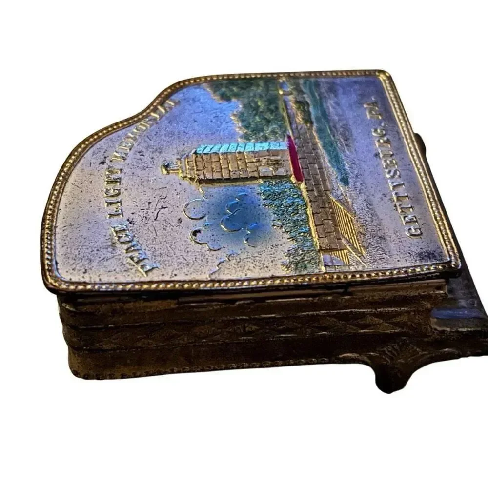 Gettysburg PA Piano Shaped Metal Trinket Box Peace Light Memorial